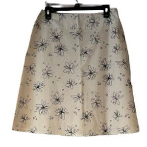 Rafaella Cream with Black Flower Embroidered A Line Skirt - Lined - 8